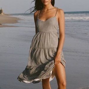 Abercrombie and Fitch Tiered Gingham Midi Dress with straps